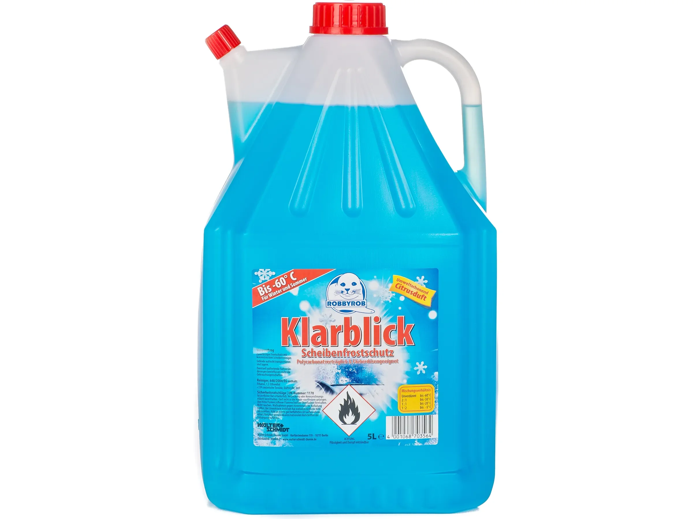 ROBBYROB Klarblick Scheibenfrostschutz-Konzentrat bis –60 °C – 5 l Schnabelkanne